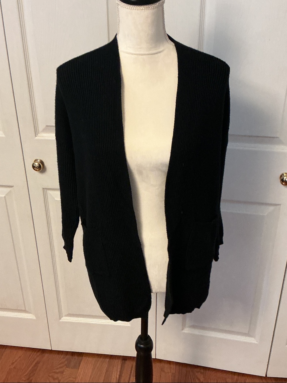 Dreamers Black Open-Front Knit Cardigan